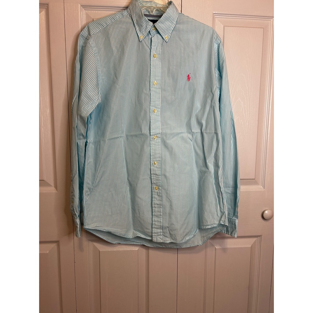 Ralph Lauren Mens Classic Fit Striped Button Down Shirt Blue White Pink Pony M